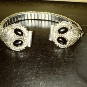 Silver and black onyx watch band